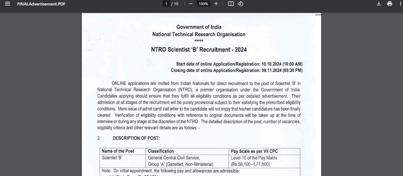 National Technical Research Organization Recruitment 2024, Apply for